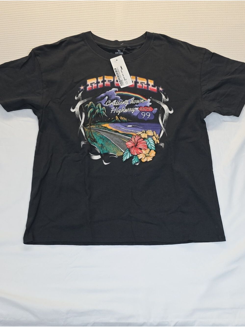 Rip Curl Black Tee with Tropical Highway Graphic